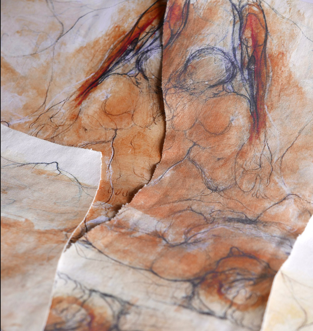 Artist, "L'histoire de l' Oeil", 2008, Entwurfsphase - Stoffdruck mit Bildern von Raffael Dussan